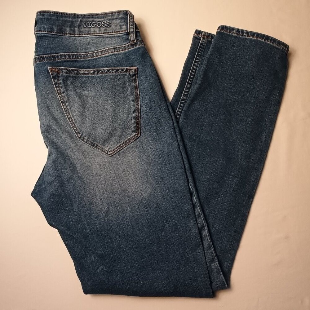 Vigoss Womens Thompson Tomboy Distressed Slim Jeans Size 8/29 Medium Wash Blue